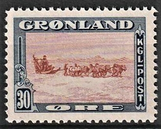 FRIMÆRKER GRØNLAND | 1945 - AFA 13 - AMERIKANER UDGAVEN - 30 øre blå/brun/rød - Postfrisk